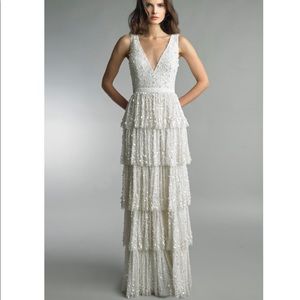 Basix Black Label Sequin Tiered White Gown